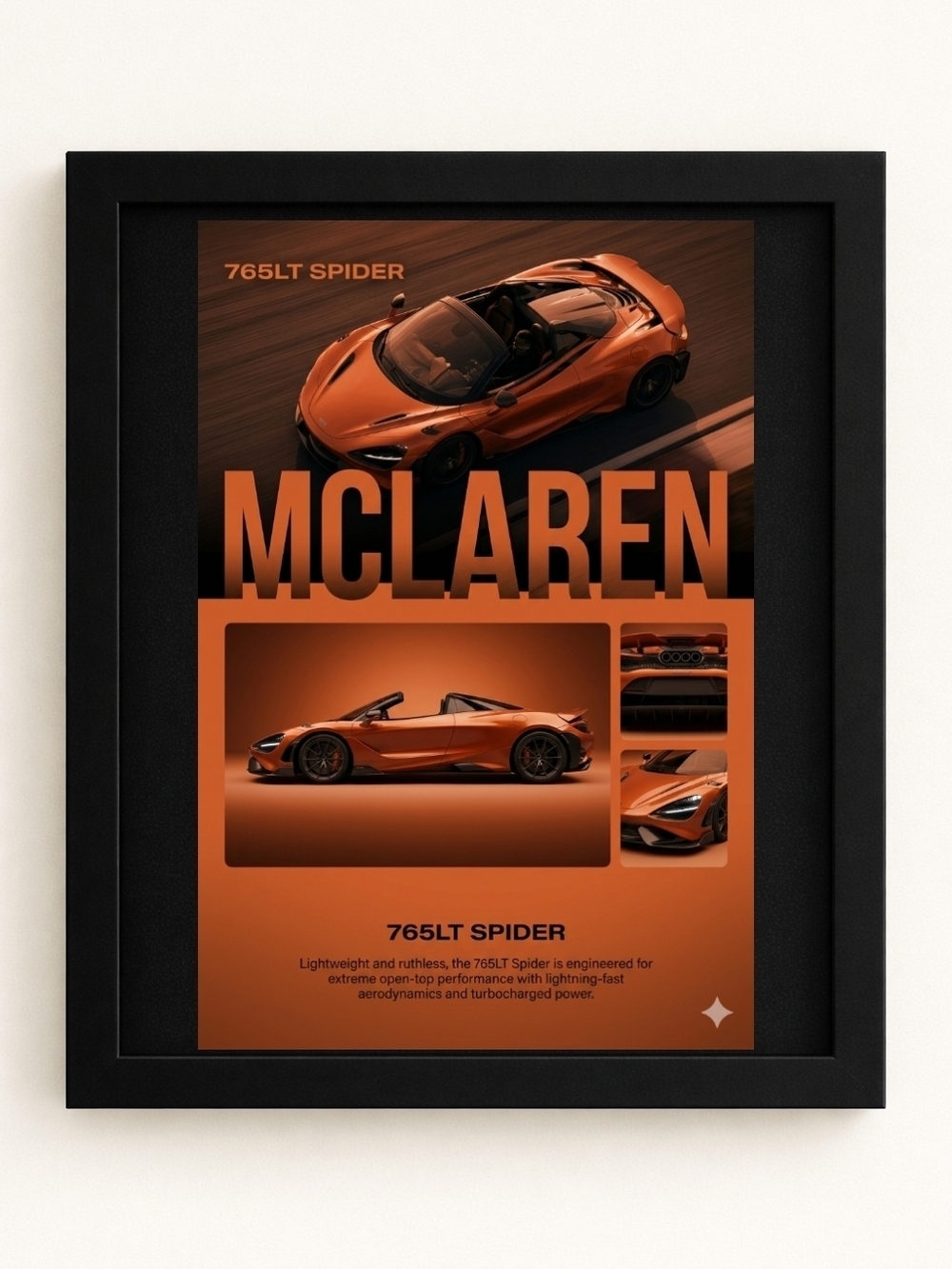 765LT Spider McLaren Orange Automotive  Art Print In A 8x10 Frame